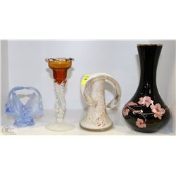 ESTATE ASSORTMENT OF VASES AND ART GLASS BASKET