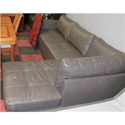 LARGE 'L' SHAPED GREY LEATHERETTE CHAISE LOUNGE