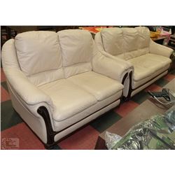 WHITE LEATHERETTE SOFA AND LOVE SEAT AS IS