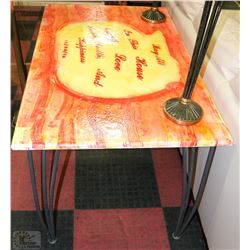 PAINTED TABLE TOP INSCRIPTION 29''-47''-29''