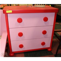 RED AND PINK 3 DRAWER DRESSER