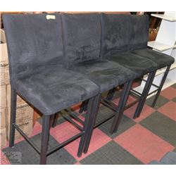 SET OF 4 BLACK MICROFIBRE METAL FRAMED BAR STOOLS
