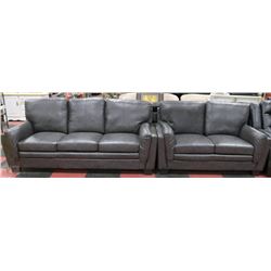 NEW CYRUS GREY LEATHERETTE SOFA AND LOVE SEAT