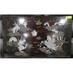 LARGE MOTHER OF PEARL SEASHELL  INLAID DRAGON