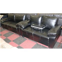 NEW BLACK LEATHERETTE WITH WHITE STITCHING SOFA