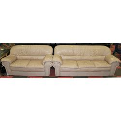 DARK BEIGE LEATHERETTE SOFA AND LOVE SEAT