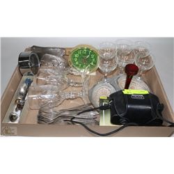 ESTATE BOX WITH SILVERWARE, YASHICA CAMERA,  ETC