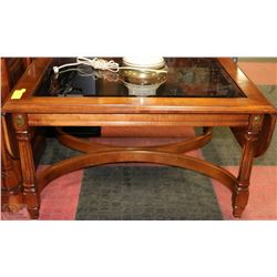 COFFEE TABLE WITH BUTTERFLY ENDS & GLASS SHELVES