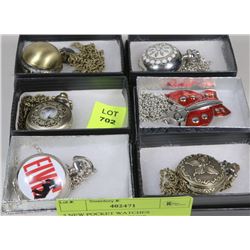 6 NEW POCKET WATCHES INCLUDING ELVIS, BUGS,