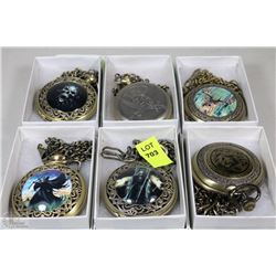 LOT OF 6 BRAND NEW DECORATIVE POCKET WATCHES