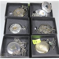 LOT OF 6 BRAND NEW DECORATIVE POCKET WATCHES