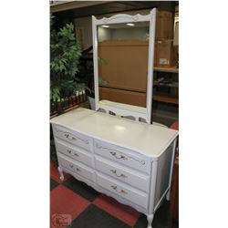 WHITE 6 DRAWER DRESSER WITH MIRROR