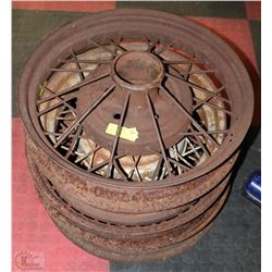 FOUR 1920 - 1930 WIRE SPOKED VINTAGE  CAR RIMS