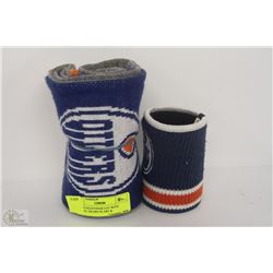 OILERS SOUVENIR LOT WITH OFFICAL OILERS SCARF &