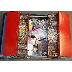 PLUMBERS TOOL BOX FILLED TO TOP OF SUPPLIES