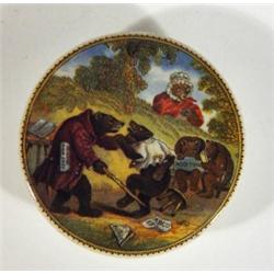 Victorian pot lid, printed with bear cubs a…