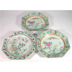 Three Chinese octagonal porcelain plates, h…