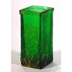 Green square based Daum Nancy glass vase wi…