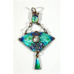 Art Nouveau blue and green enamelled pendan…