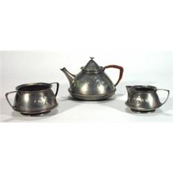 Liberty Tudric pewter three piece teaset co…