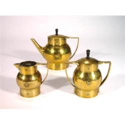 J.A.Daaldercp brass Art Nouveau teaset comp…