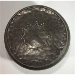 Circular Hugh Wallace hammered pewter box a…