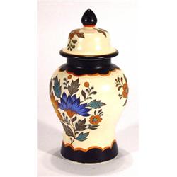 Gouda vase and cover, hand painted with flo…