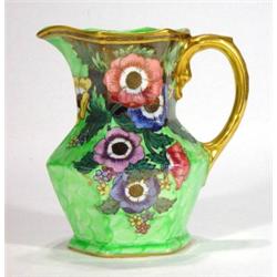 Octagonal Maling jug hand coloured and tran…