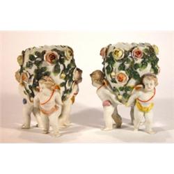 Pair of continental porcelain floral encrus…