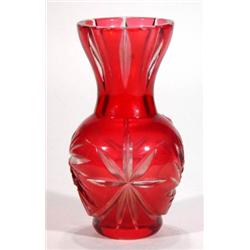 Bohemia style pink and clear cut glass vase…