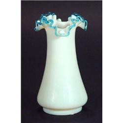 Victorian opaque glass vase with frilled bl…