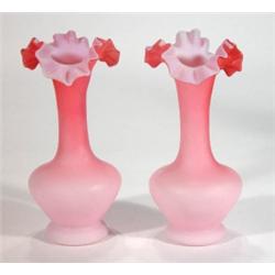 Pair of opaque pink and white satin glass v…