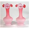 Image 1 : Pair of opaque pink and white satin glass v…