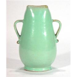 Light green glazed twin handled Deco ware v…