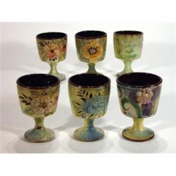 Six Chelsea pottery goblets hand decorated …