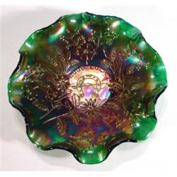 Purple and green carnival glass "Good Luck"…