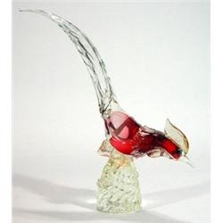 Red and clear glass Murano cockerel with go…