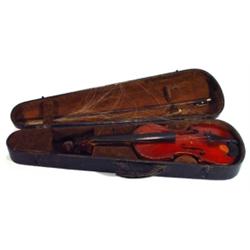 Cased wooden violin with mother of pearl in…