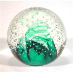 Caithness bubbled glass paperweight with gr…