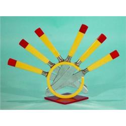 Art Deco yellow and red plastic circular si…