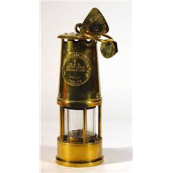 Brass Eccles miner's lamp with tabs, 25cm h…