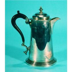 Silver Georgian style coffee pot with ebony…