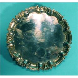 Victorian scrolled edge silver card tray wi…