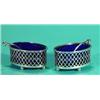 Image 1 : Pair of pierced oval silver salts with blue…