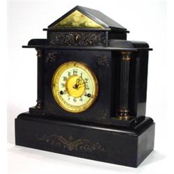 Victorian black slate chiming mantel clock …