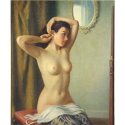 Gilt framed oil onto canvas of a young nude…