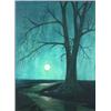 Image 1 : Framed oil onto board 'Moonlit Tree' J. Wel…