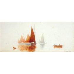 Framed watercolour of fishing boats in rust…