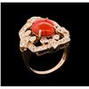 Image 4 : 14KT Rose Gold 3.17 ctw Coral and Diamond Ring