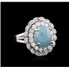 Image 1 : 14KT White Gold 4.44 ctw Chrysoprase and Diamond Ring